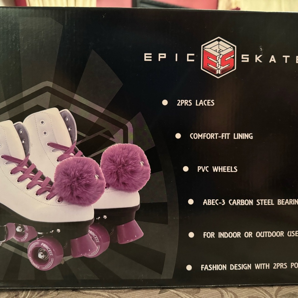 Epic purple princess quad roller skates- size 5